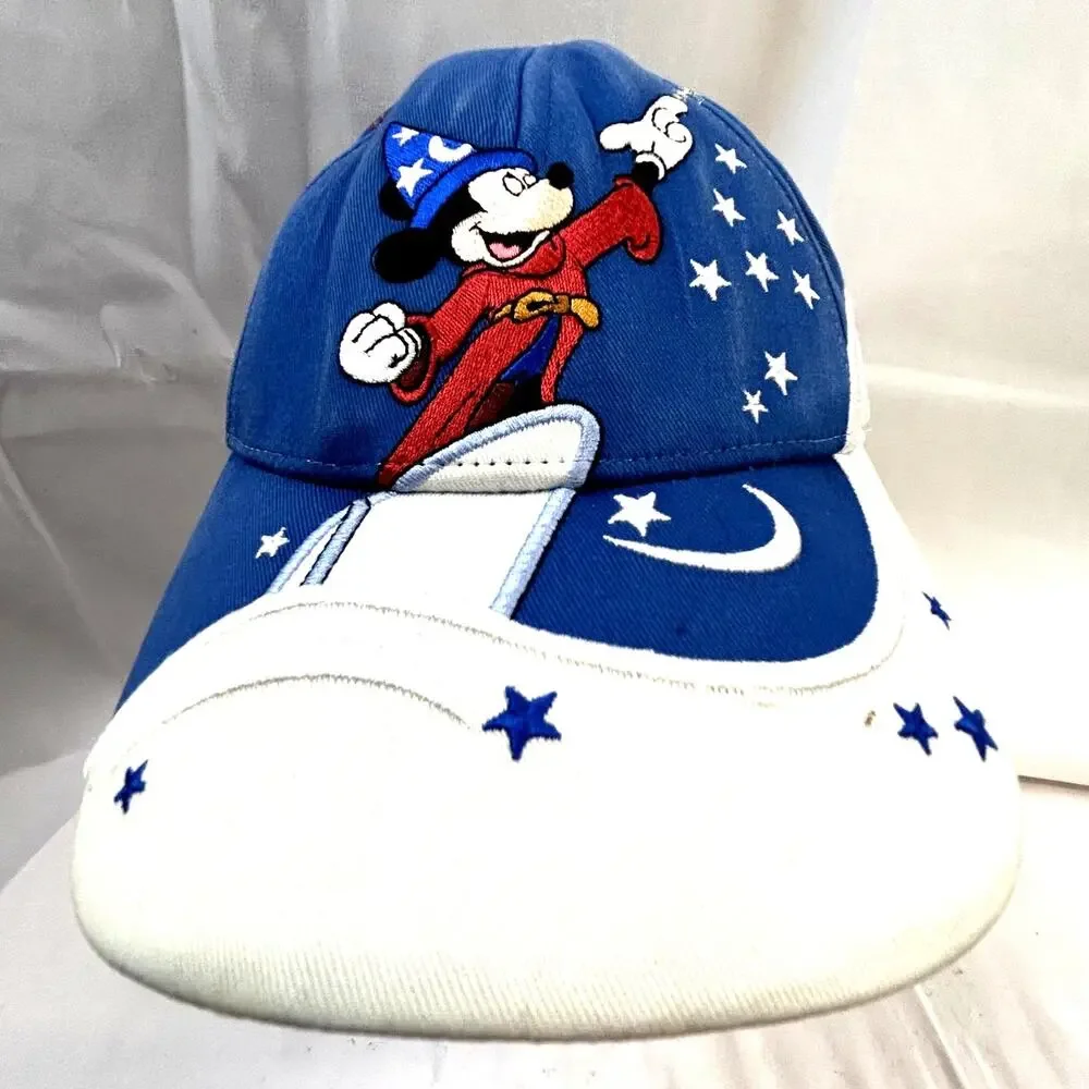 SKU 2163 Vintage Disney Parks Youth Mickey Mouse Fantasia Sorcerer Hat Cap Blue